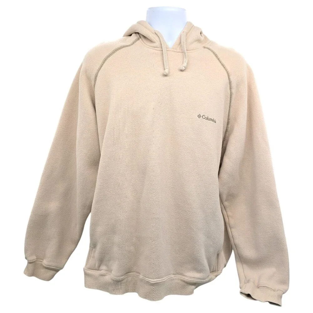 Vintage Columbia Hoodie Mens XL Cream‎ Beige Sweatshirt Hiking Y2K Pockets
